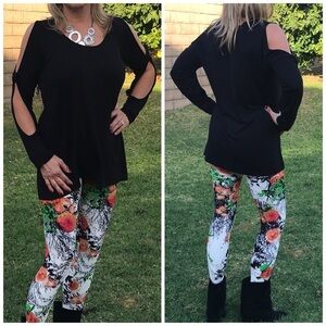 Infinity Raine Black Cold Shoulder Long Sleeve Top